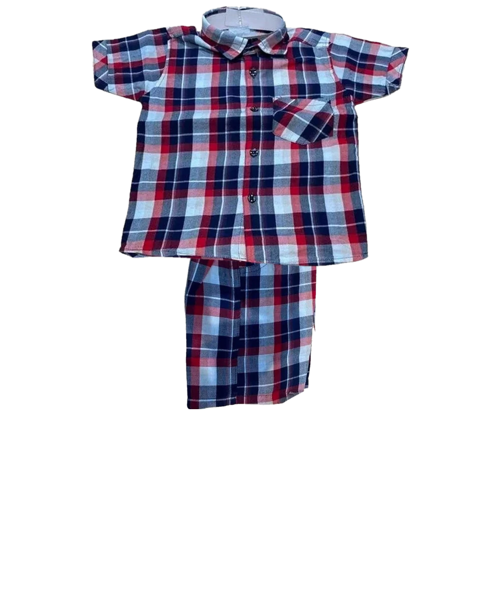 Kids Shepherd Check Shirt & Shorts Set on a hanger