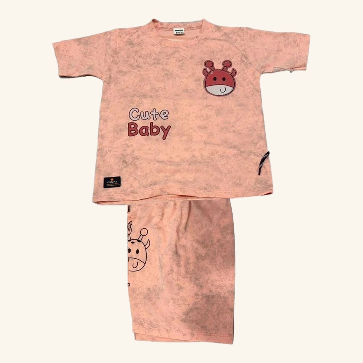 Kids Cute Baby Print T-Shirt & Shorts Set, front